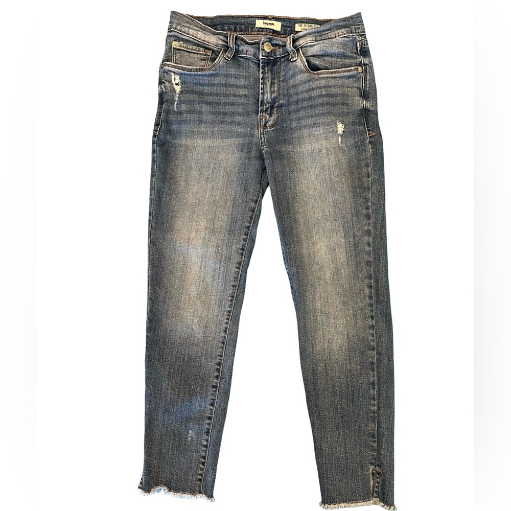 Kensie Blue Ankle Cropped Jeans with Distressed Details Women’s 4/27 raw hem